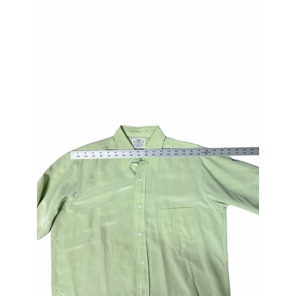 Vintage 70s Men’s M Brent Montgomery Ward Satin Button Up Shirt Mint Green - Picture 9 of 10